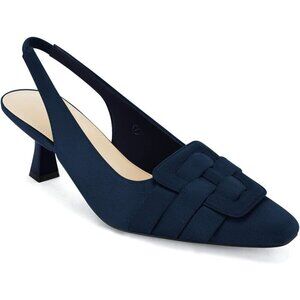 Women's Navy Blue Sling Back Kitten Heel Pointed Closed Toe Comfortable Sandal